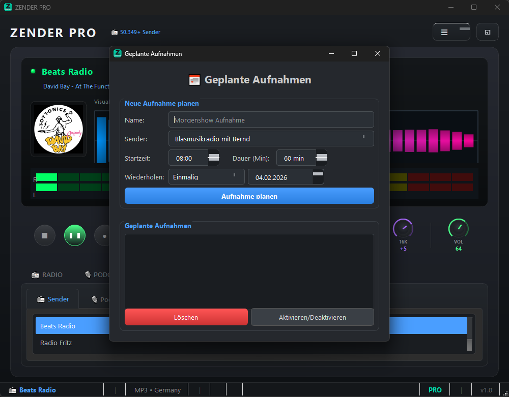 ZENDER Aufnahme-Funktion