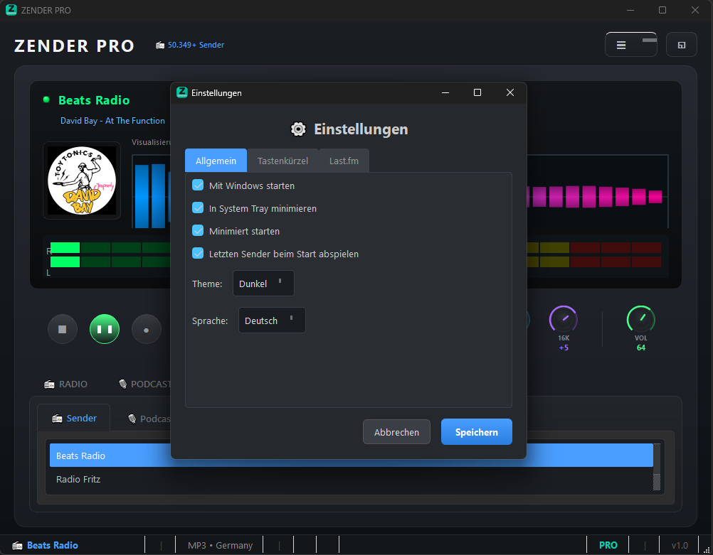 ZENDER Einstellungen